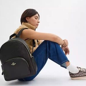 Coach Court Large Black Leather Backpack
